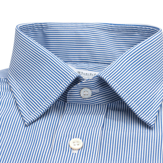 Classic Fit Neat Stripe Poplin Double Cuff Shirt in Navy