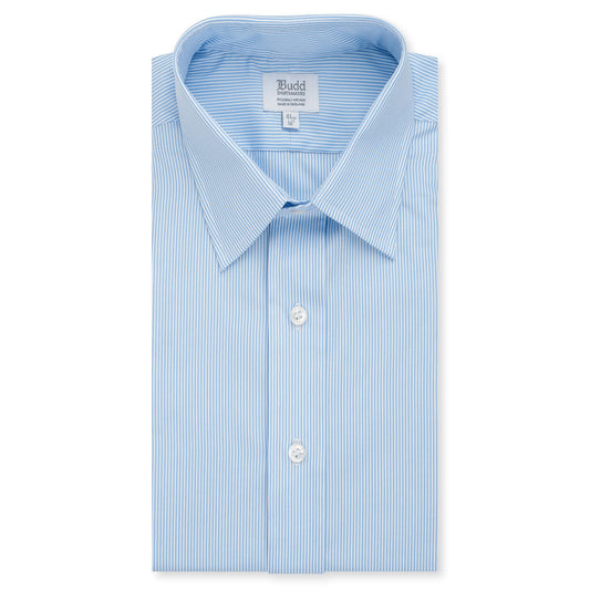 Classic Fit Neat Stripe Poplin Double Cuff Shirt in Sky Blue