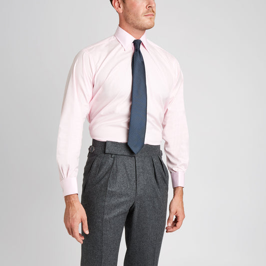 Front view of Classic Fit Plain Soyella Double Cuff Shirt in Pink front