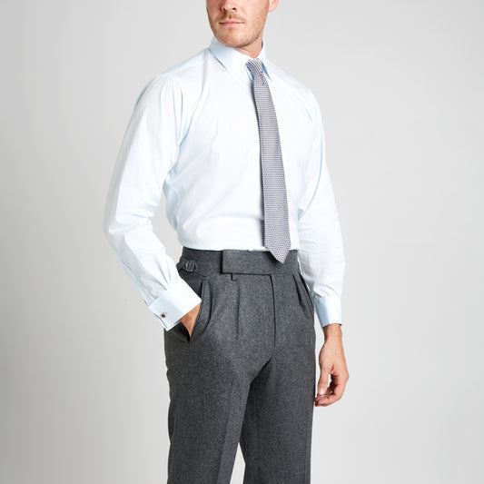 Classic Fit Plain Soyella Double Cuff Shirt in Sky Blue on model  front