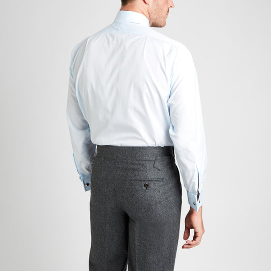 Classic Fit Plain Soyella Double Cuff Shirt in Sky Blue on model back