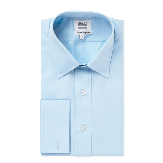 Classic Fit Plain Soyella Double Cuff Shirt in Sky Blue
