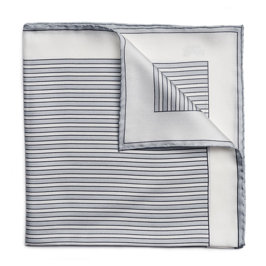 Exclusive Budd Stripe Silk Pocket Square in Grey