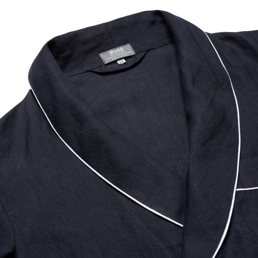 Plain Linen Dressing Gown in Navy