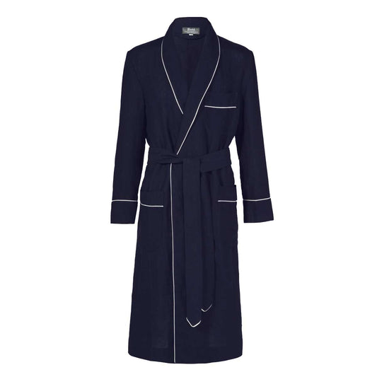 Plain Linen Dressing Gown in Navy