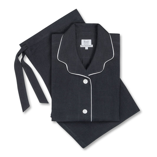 Plain Linen Women's Pyjamas in Navy and White