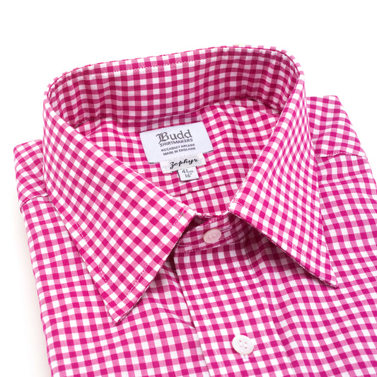 Classic Fit Check Zephyr Button Cuff Shirt in Magenta