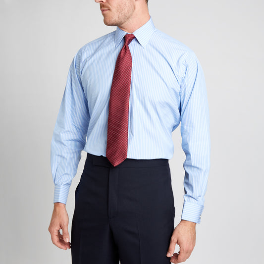 Classic Fit Sea Island Cotton Stripe Double Cuff Shirt in Blue and White on model front