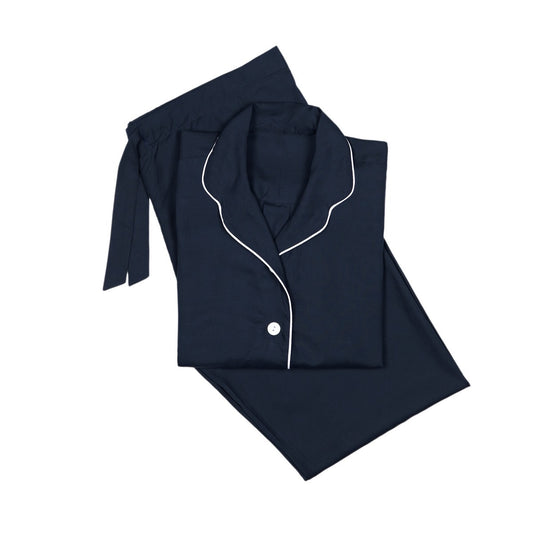 Plain Silk Women's Pyjamas in Navy