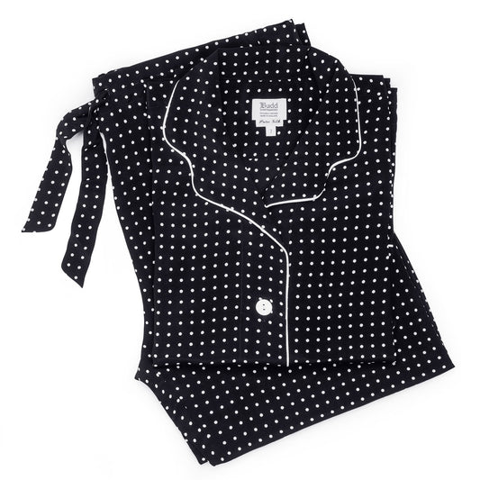 Polka Dot Silk Crepe de Chine Women's Pyjamas in Black and White