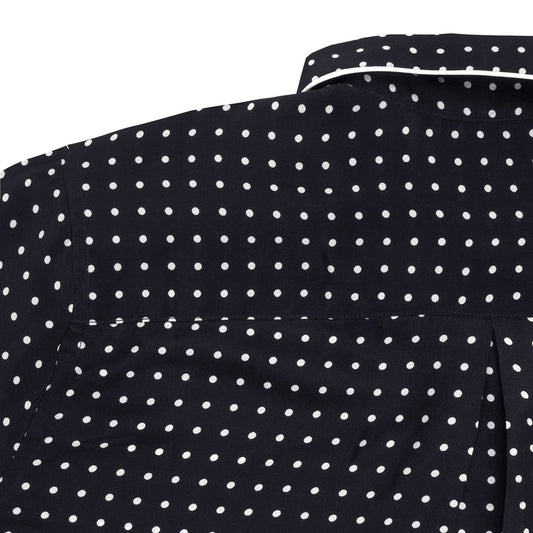 Back detail on women's black and white spot crepe de chine silk pyjamas 