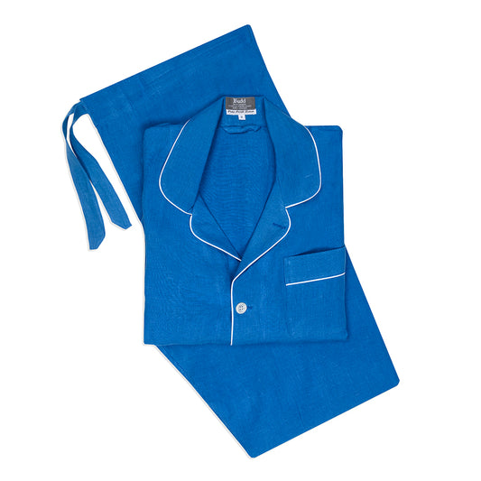 Plain Linen Pyjamas in Cobalt
