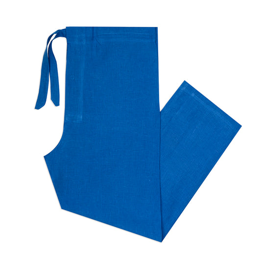 Plain Linen Pyjamas in Cobalt Bottoms