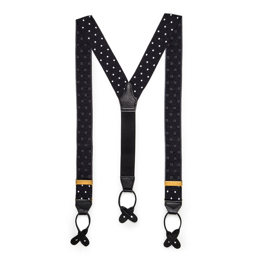 Spot Barathea Braces With Button in Black and White