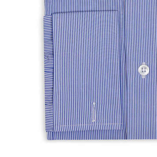 Classic Fit Narrow Stripe Superpoplin Double Cuff Shirt in Blue