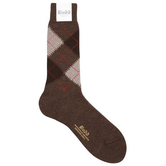 Argyle Wool Short Socks in Marrone and Tor