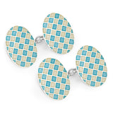 Exclusive Diced Check Cloisonne Chain Cufflinks in Blue