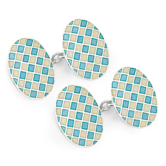 Exclusive Diced Check Cloisonne Chain Cufflinks in Blue