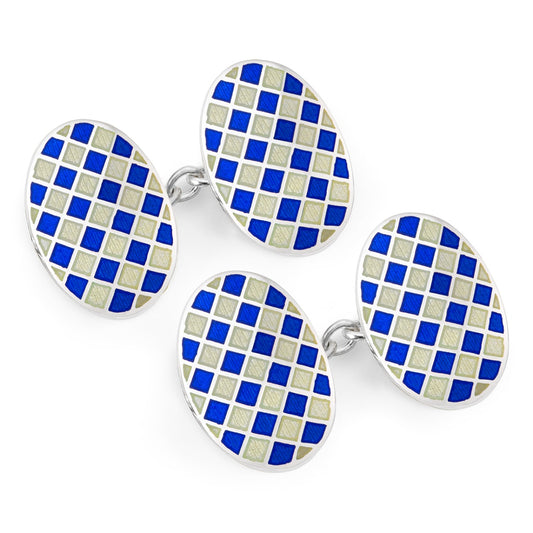 Exclusive Diced Check Cloisonne Chain Cufflinks in Navy