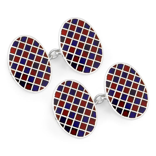 Exclusive Diced Check Cloisonne Chain Cufflinks in Red