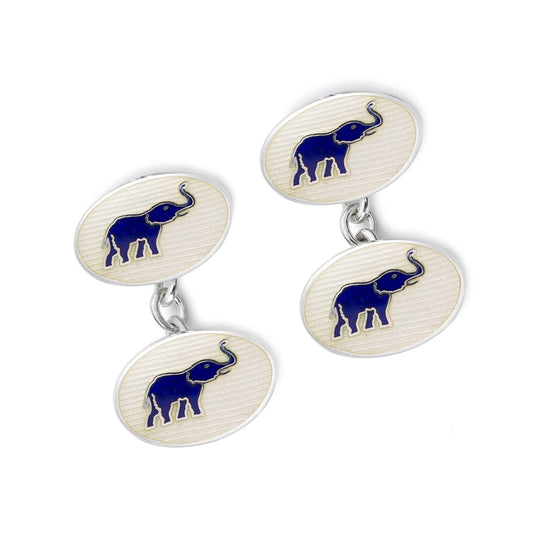 Exclusive Elephants Cloisonne Chain Cufflinks in White