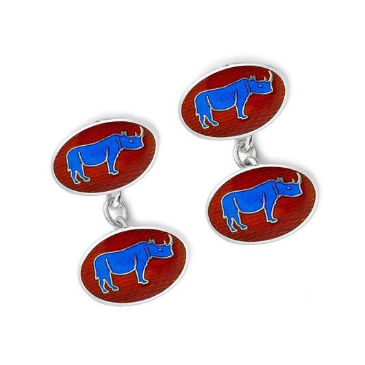 Exclusive Rhino Cloisonne Chain Cufflinks in Blue