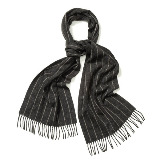 Chalk Stripe Cashmere Scarf in Midsteel and White
