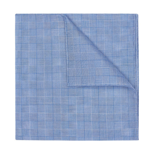 Prince de Galles Check Batiste Cotton Pocket Square in Blue