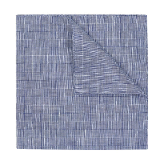 Check Batiste Linen & Cotton Pocket Square in Soft Blue