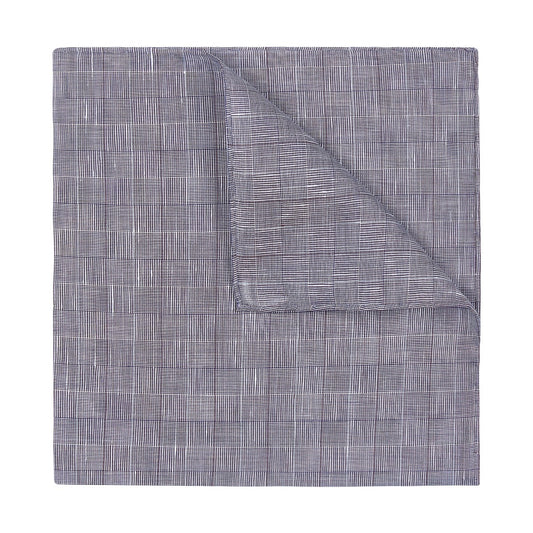 Check Batiste Linen & Cotton Pocket Square in Soft Navy