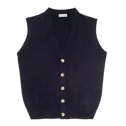Plain Cashmere Sleeveless Oxton Cardigan in Dark Navy