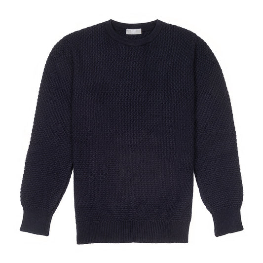 Plain Cashmere Seed Stitch Crew Neck Jumper in Dark Navy