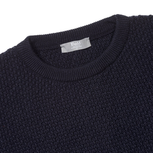 Plain Cashmere Seed Stitch Crew Neck Jumper in Dark Navy