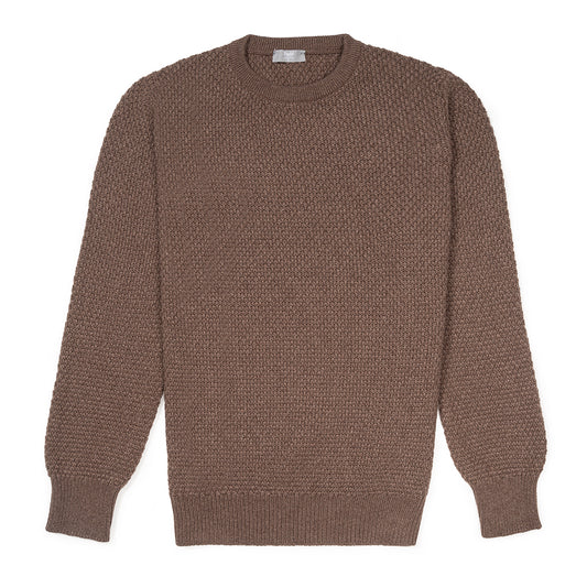 Plain Cashmere Seed Stitch Crew Neck Jumper in Mocha