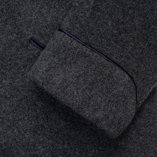 Plain Cashmere and Wool Dressing Gown in Charcoal and Navy Cuff
