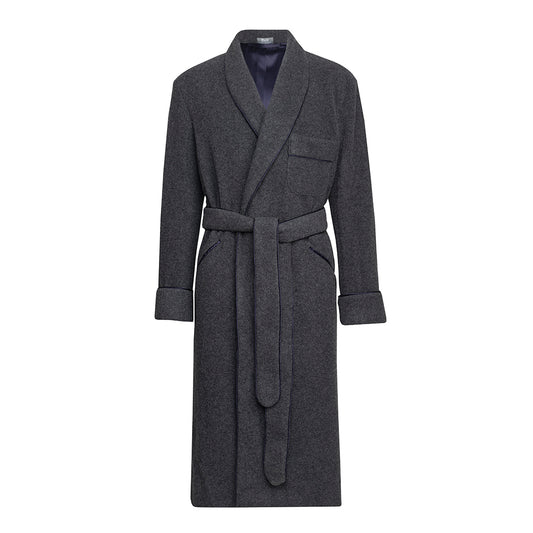 Cashmere and Wool Fleece Dressing Gown in Charcoal and Navy