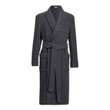 Plain Cashmere and Wool Dressing Gown in Charcoal and Wine