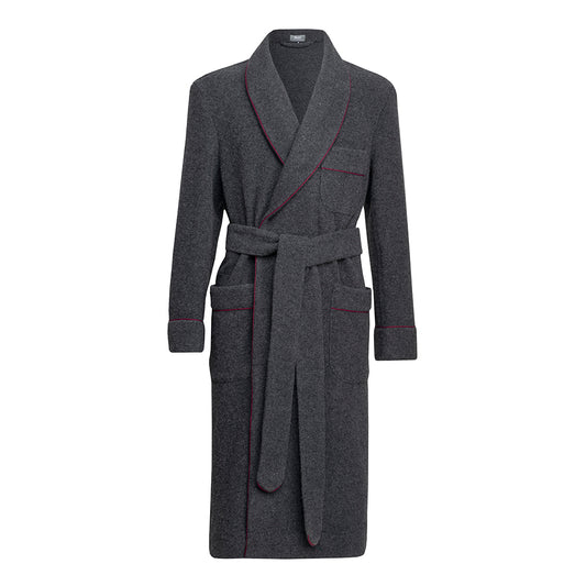 Cashmere and Wool Fleece Dressing Gown in Charcoal and Wine