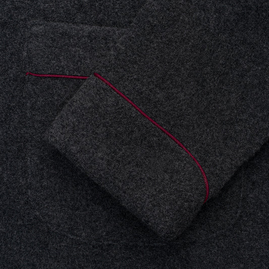 Plain Cashmere and Wool Dressing Gown in Charcoal and Wine Cuff
