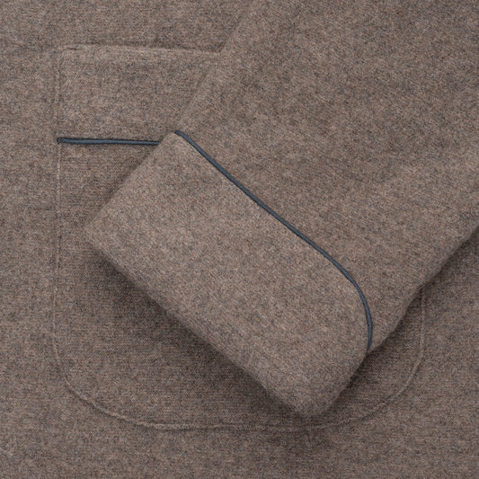 Plain Cashmere and Wool Dressing Gown in Mink and Charcoal Cuff