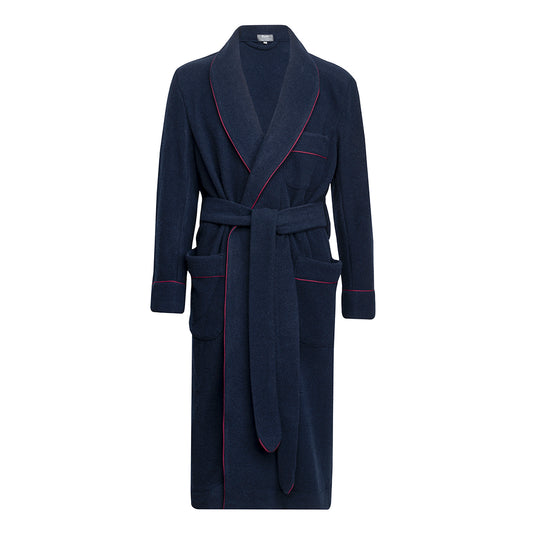 Cashmere and Wool Fleece Dressing Gown in Navy and Wine