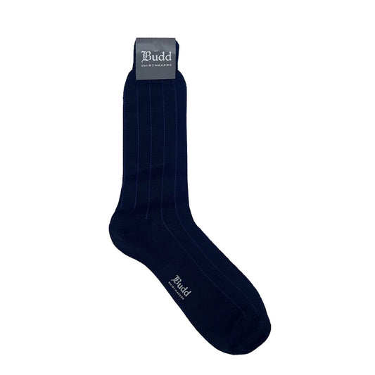 Vertical Stripe Cotton Short Socks in Navy
