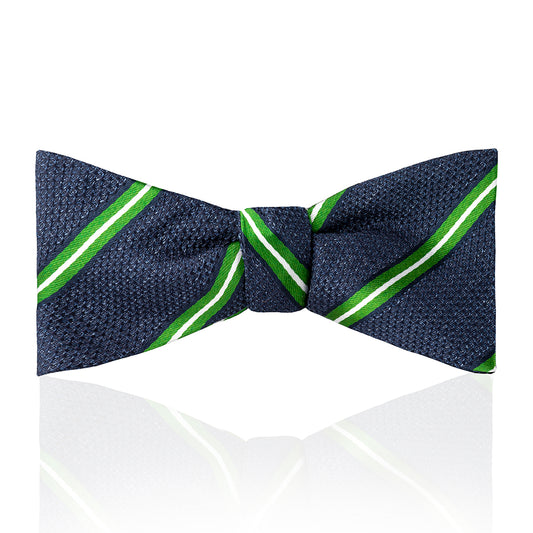 Multi-Stripe Tussah Silk Thistle Bow Tie in Green and White