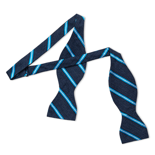 Multi-Stripe Tussah Silk Thistle Bow Tie in Sky and White