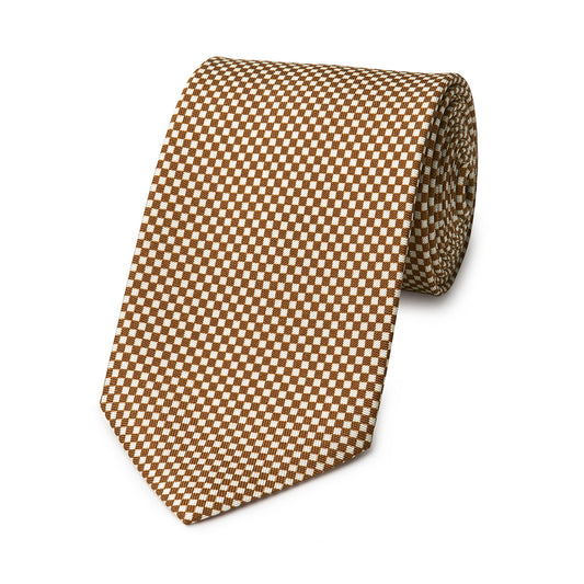 Checkerboard Hopsack Tie in Brown and Fawn