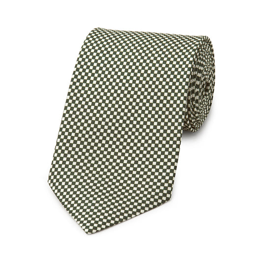Checkerboard Hopsack Tie in Bottle Green and Fawn