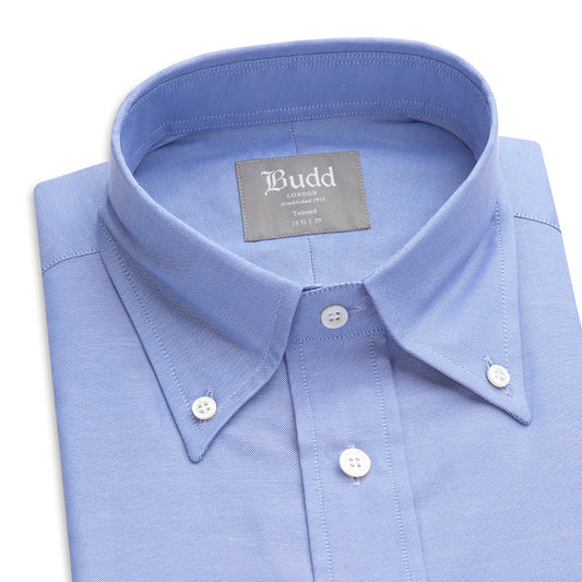 Tailored Fit Button Down Plain Oxford Shirt in Blue Collar