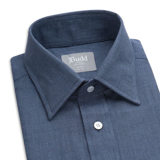 Tailored Fit Micro Check Brushed Cotton Button Cuff Shirt in Blue