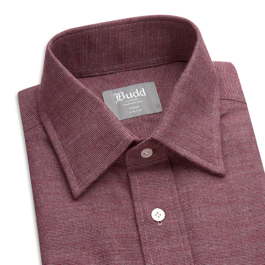 Tailored Fit Micro Check Brushed Cotton Button Cuff Shirt in Red