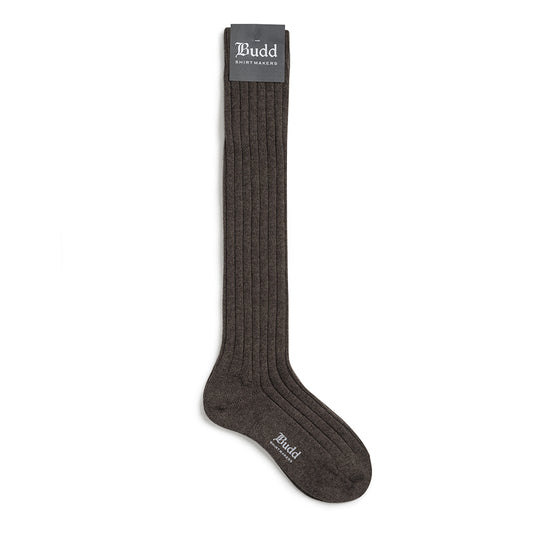 Cashmere Ribbed Ladies Long Socks in Nutmeg